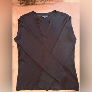 Lands' End Women's Ribbed Black Long Sleeve Tee